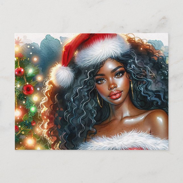 Carte Postale Beautiful Santa Black Woman Christmas (Devant)