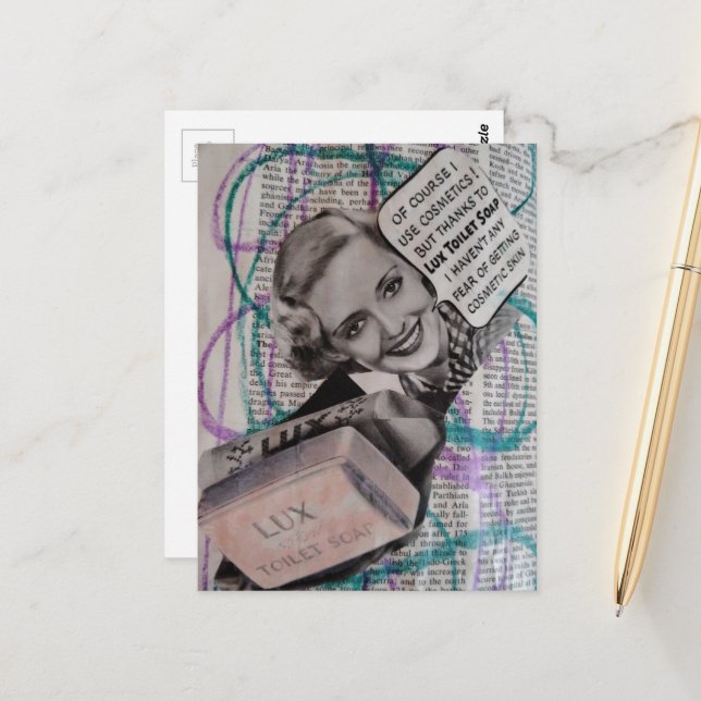 Carte Postale Beautiful Toilet Soap Woman Collage (Devant/Arrière en situation)