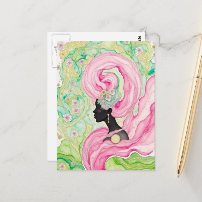 Carte Postale Beautiful Woman With Pink Hair (Devant/Arrière en situation)