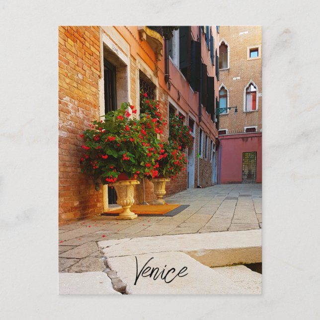 Carte Postale Beaux canaux de fleurs rouges de Venise Italie (Devant)