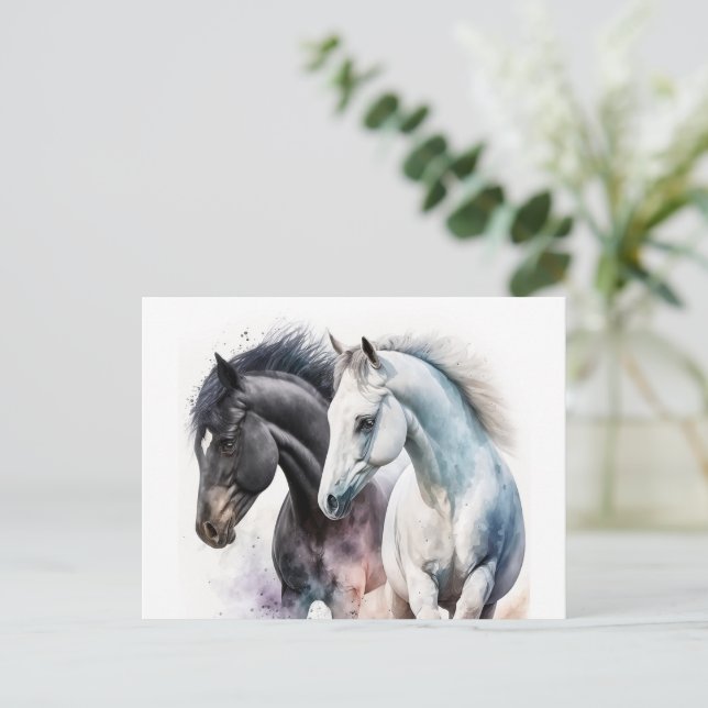 Carte Postale Beaux Chevaux en Aquarelle (Debout devant)