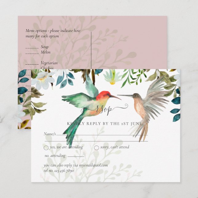 Carte Postale Beaux COLIBRIS Couple Mariage (Devant / Derrière)