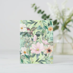 Carte Postale Beaux Fleurs sauvages botaniques et colibri