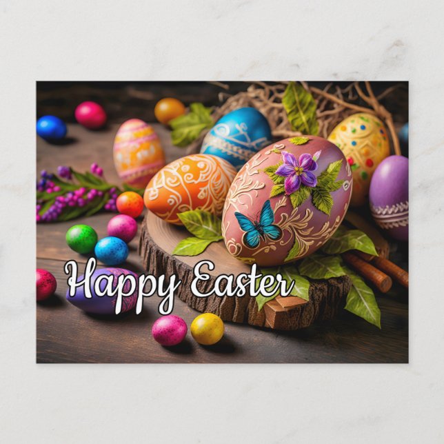 Carte Postale Beaux oeufs de Pâques décoratifs festifs (Devant)