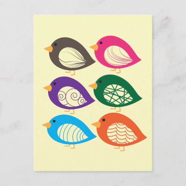 Carte Postale Beaux oiseaux excentriques et colorés (Devant)