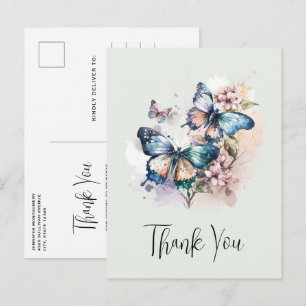 Carte Postale Beaux Papillons et Fleurs Merci
