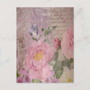 Carte Postale Beaux roses et fleurs vintages roses et bleus