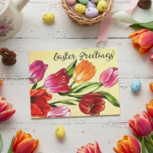 Carte Postale Beaux vœux de Pâques de printemps Tulipes