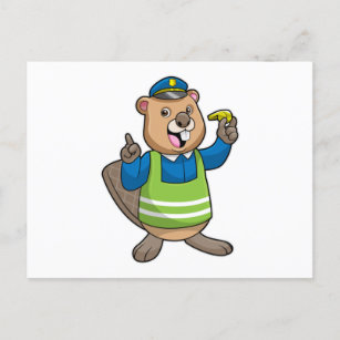 Carte Postale Beaver en tant qu'agent de police avec sifflet