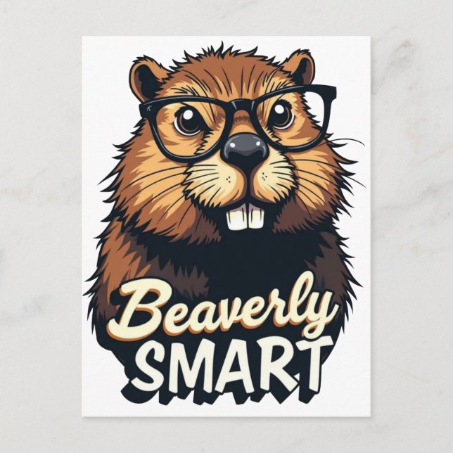 Carte Postale Beaverly Smart - Drôle Castor avec lunettes Graphi (Devant)