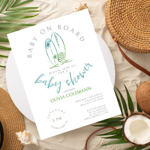 Carte Postale Bébé à bord Baby shower de surf aquarelle