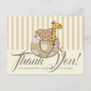 Carte Postale Bébé adorable Animaux Panier Baby shower Merci