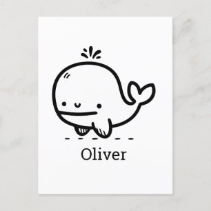 Carte Postale Bébé adorable baleine - Kawaii Sea Creature Line A