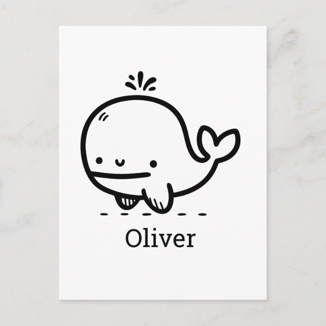 Carte Postale Bébé adorable baleine - Kawaii Sea Creature Line A (Devant)