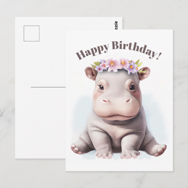 Carte Postale Bébé adorable Hippopotamus (Devant / Derrière)