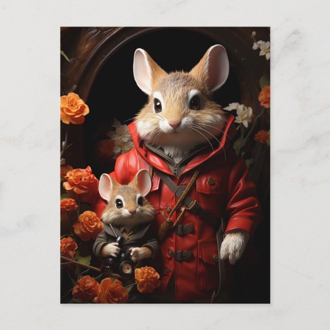 Carte Postale Bébé adorable lapins en vêtements (Devant)