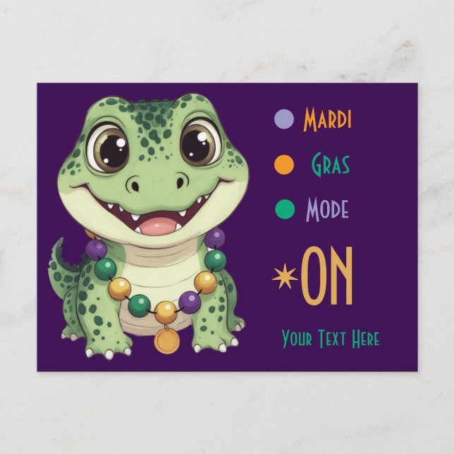 Carte Postale Bébé Alligator Mignon Mardi Gras Mode Activé (Devant)