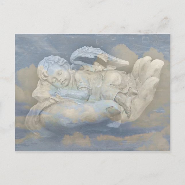 Carte Postale Bébé Ange ailes dormant dans la main de Dieu (Devant)