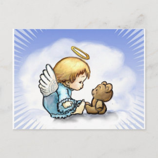 Carte Postale Bébé ange et ours en peluche