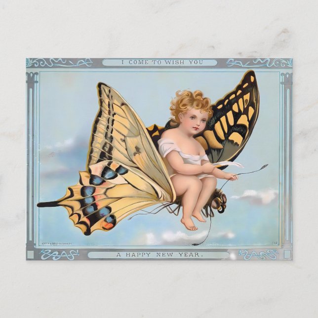 Carte Postale Bébé Ange Papillon Victorien  (Devant)