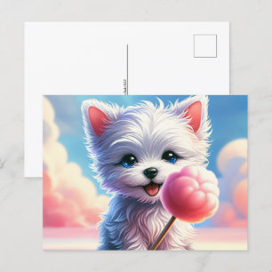 Carte Postale Bébé, animal mignon avec bonbons en coton, Post-cr