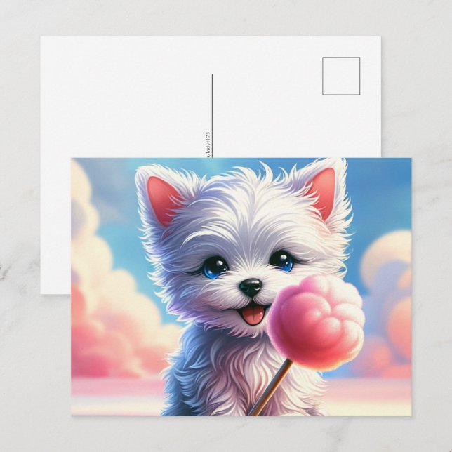 Carte Postale Bébé, animal mignon avec bonbons en coton, Post-cr (Devant / Derrière)