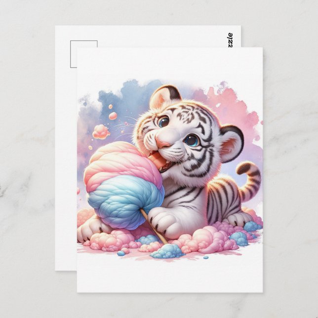 Carte Postale Bébé, animal mignon avec bonbons en coton, Post-cr (Devant / Derrière)