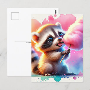 Carte Postale Bébé, animal mignon avec bonbons en coton, Post-cr