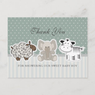 Carte Postale Bébé Animaux Merci Baby shower vert