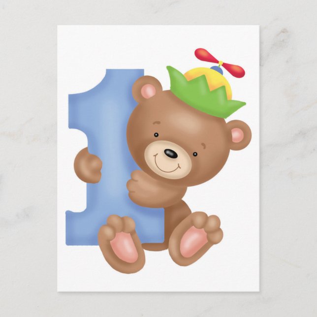 Carte Postale Bébé anniversaire 1 an - peluche (Devant)