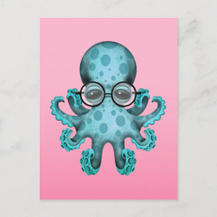 Carte Postale Bébé bleu mou Octopus portant des lunettes sur ros