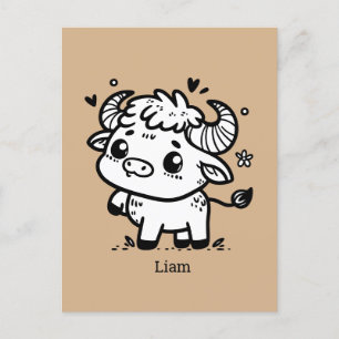 Carte Postale Bébé Buffalo Fluffy - Animal de Ferme Mignon