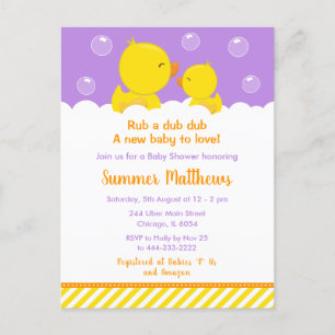 Carte Postale Bébé Canard en Caoutchouc Shower Jaune et Violet