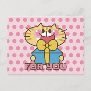 Carte Postale Bébé Cartoon de chat mignonne Pois rose