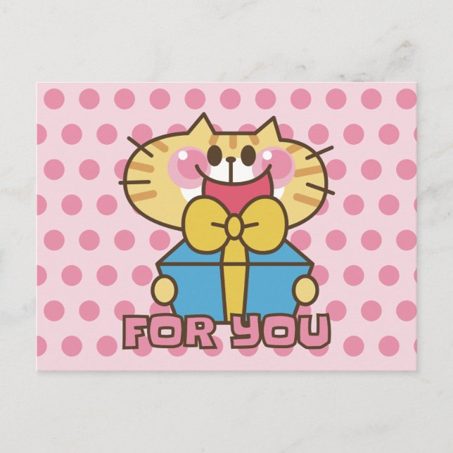 Carte Postale Bébé Cartoon de chat mignonne Pois rose (Devant)
