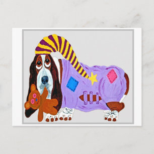Carte Postale Bébé chien en pyjama combinaison
