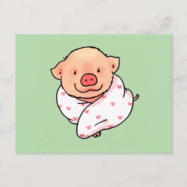 Carte Postale Bébé Cochon Mignon Enveloppé dans une Couverture (Devant)