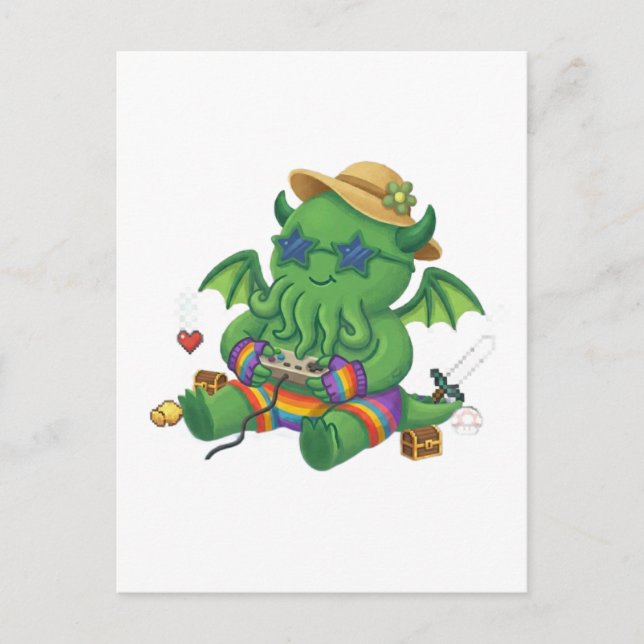 Carte Postale Bébé Cthulhu Joueur (Devant)