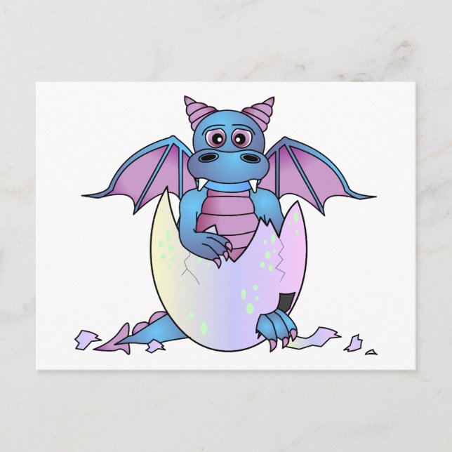 Carte Postale Bébé de Dragon mignon dans Oeuf Cracké - Bleu / Vi (Devant)