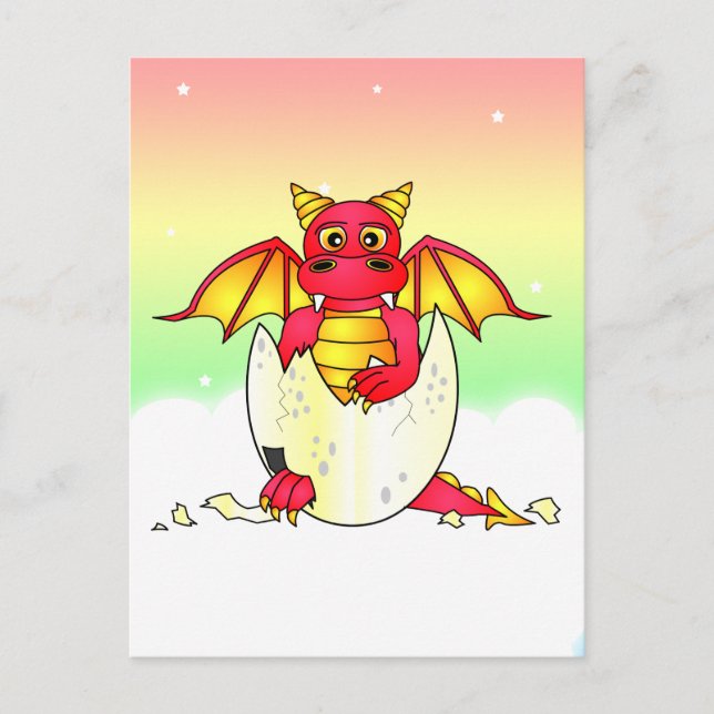 Carte Postale Bébé de dragon mou dans un oeuf craqué - rouge / j (Devant)