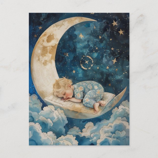 Carte Postale Bébé dormant sur la Lune (Devant)