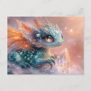 Carte Postale Bébé Dragon Adorable avec Gemme de Cristal : Art F