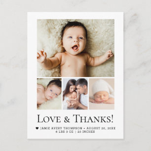 Carte Postale Bébé élégant Amour et Merci 4 collage de photos Ch