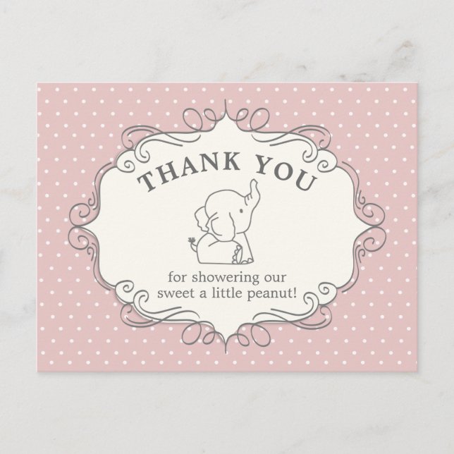 Carte Postale Bébé éléphant adorable | Remerciement pour Baby Sh (Devant)
