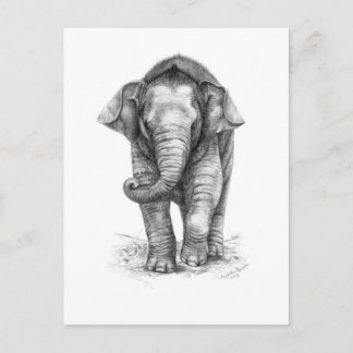 Carte Postale Bébé éléphant dessin par Schukina G046