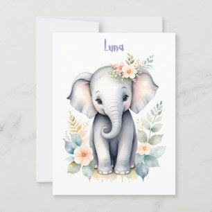Carte Postale Bébé Éléphant en Fleur