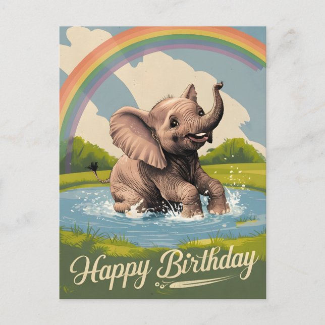 Carte Postale Bébé éléphant enfants joyeux anniversaire (Devant)