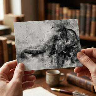 Carte Postale Bébé éléphant mignon en noir et blanc, art à l'aqu