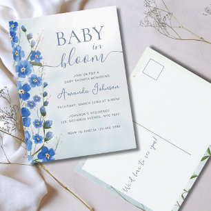 Carte Postale Bébé en Fleur Garçon Bleu Floral Douche
