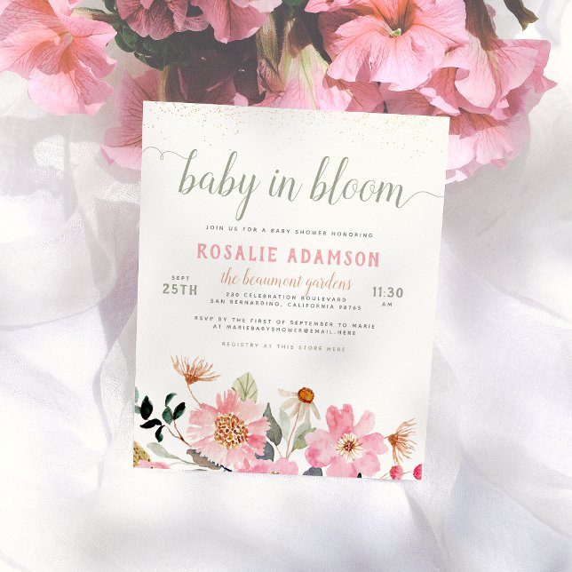 Carte Postale Bébé en Fleur Jardin rose doux Jardin Baby shower  (Créateur téléchargé)